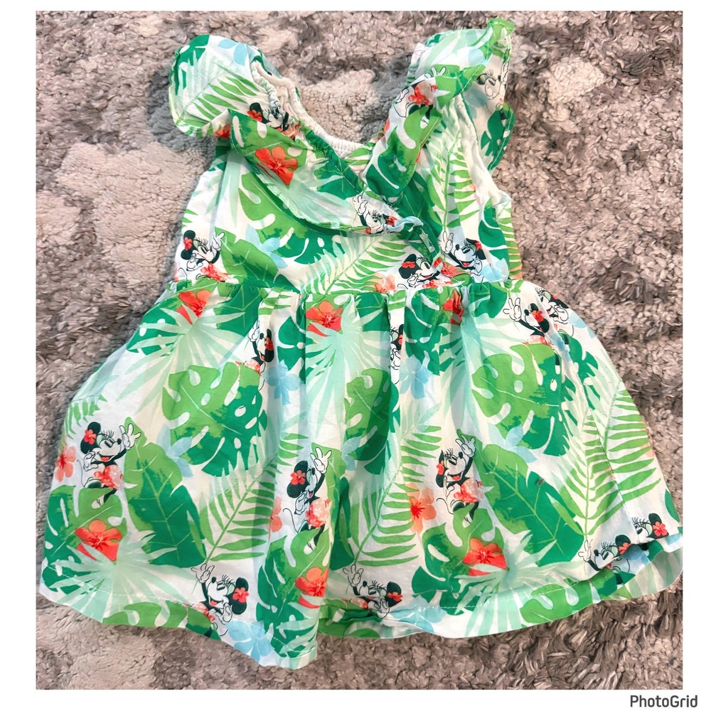 Disney Baby Minnie Mouse Green Tropical Sun Dress Diaper Cover Size 9-12 months - Picture 3 of 4